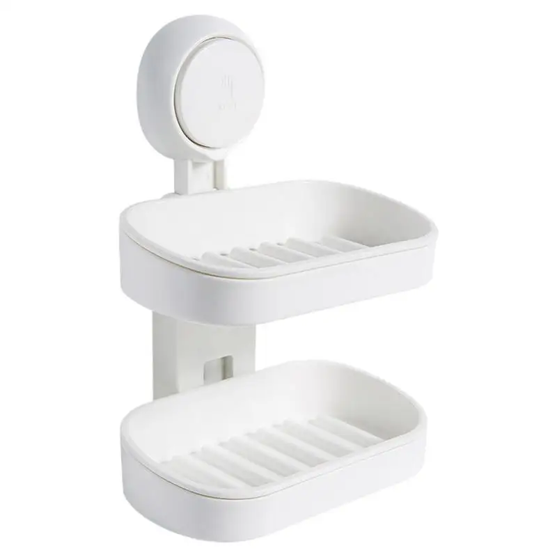

Bathroom Suction Cup Soap Dishes Plastics Holders Wall-Mounted Creative Drainage Soap Storage Double Spin Soap Racks Removable