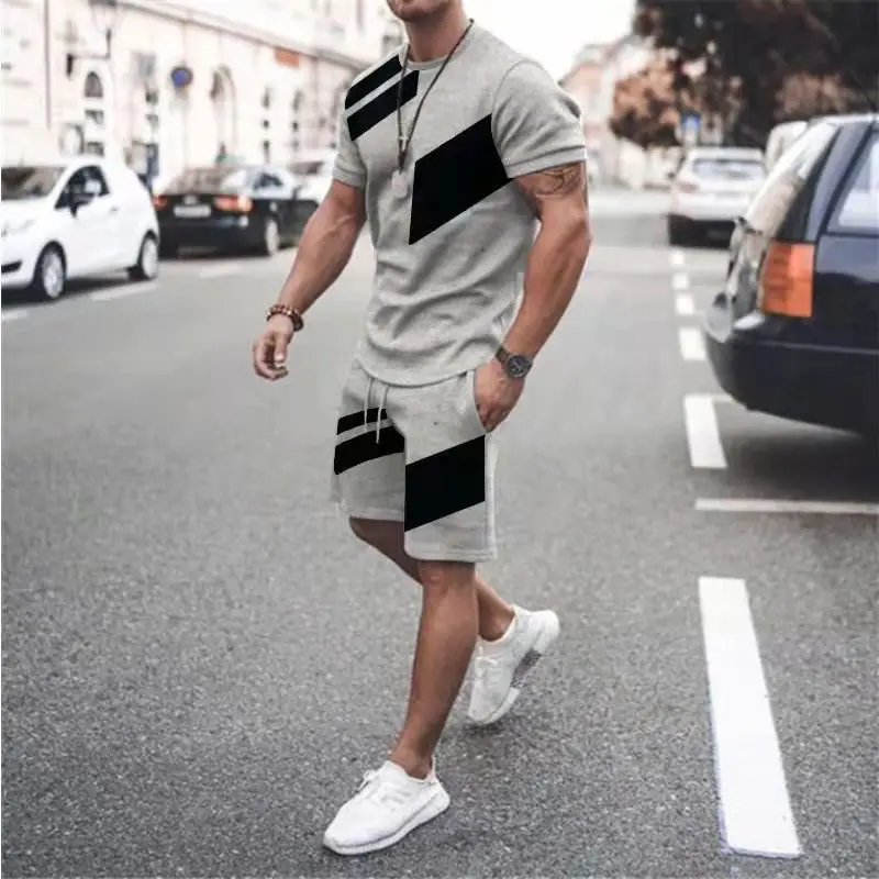 Sportswear Oversized Men's Sets Summer Patchwork Tracksuit Men New Fashion Casual Short Sleeves T-Shirt+Shorts 2 Piece Set Male images - 6
