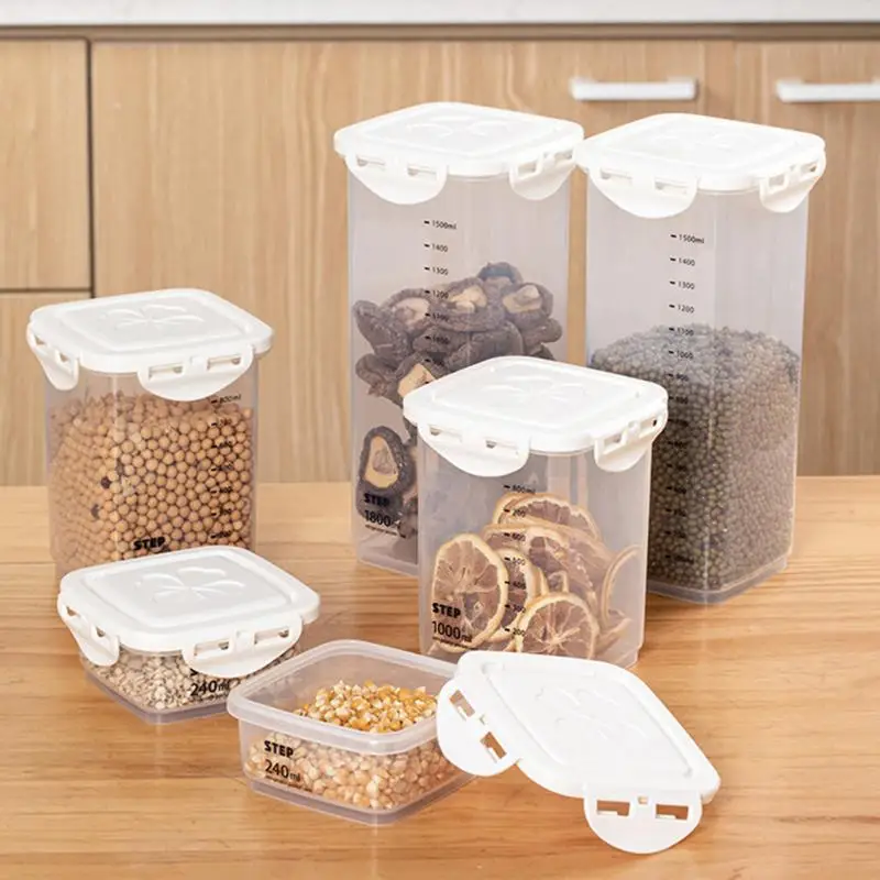 

4 Different Capacity Plastic Sealed Cans Kitchen Storage Box Transparent Food Canister Keep Fresh Grain Container For Kitchen