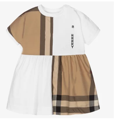 

BB Girls Plaid Dress, round neck, patchwork cotton, black + white