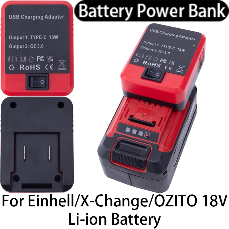

Аккумулятор Power Bank для Einhell/X-Change/OZITO 18 В, адаптер для литий-ионной батареи USB/Type-C, двойной интерфейс быстрой зарядки, источник питания