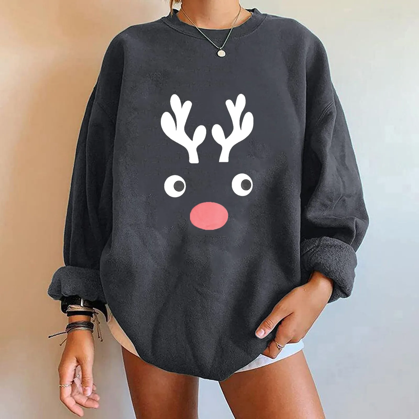 

Binding Christmas Womens Casual Long Sleeve Crew Neck Letter Printed Pullover Hoodless Valentines Sweatshirts for Women