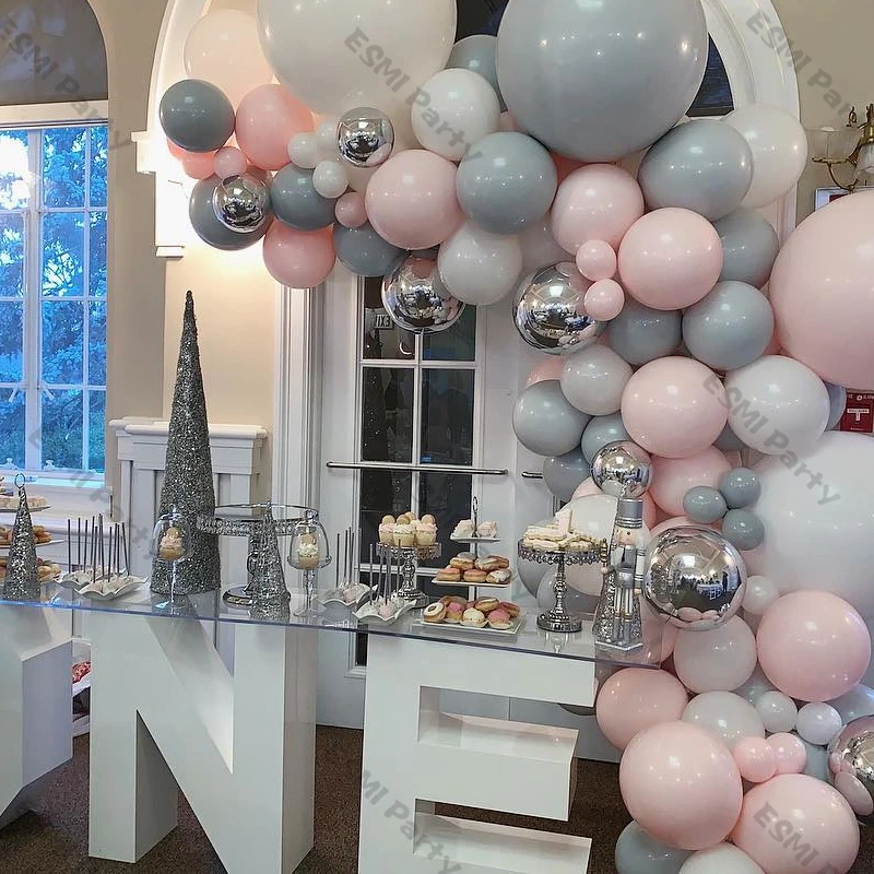 

101pcs Matte White Grey Balloons Garland Arch Birthday Wedding Decoration Maca Pink Balon DIY Gender Reveal Baby Shower Decor