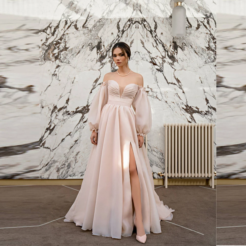 

Простое платье подружки невесты с Боковым Разрезом, платье с глубоким V-образным вырезом и длинным рукавом для гостей свадьбы, платье с открытыми плечами и юбкой-годе, платье подружки невесты