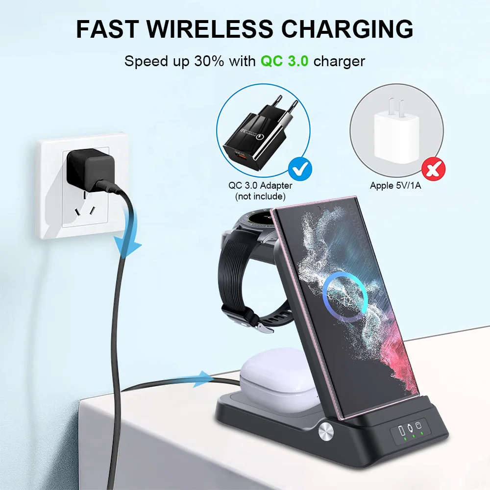 Wireless Charger 3 in 1 For Galaxy Watch 5/5 Pro/4 Fast Charging Station For Samsung Galaxy S23 S22 S21 Foldable Charger Stand images - 6