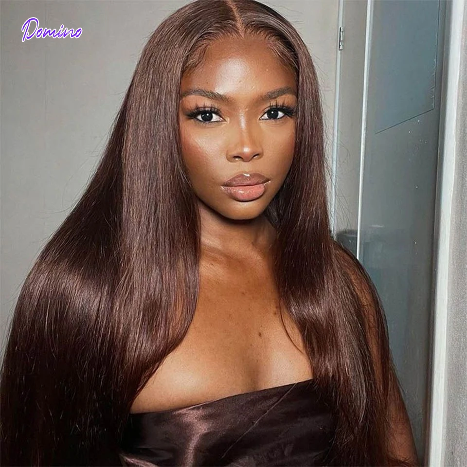 Chocolate Brown Straight Lace Front Wig 180% Human HairTransparent Body Wave Lace Frontal Wig Colored Human Hair Wigs For Women