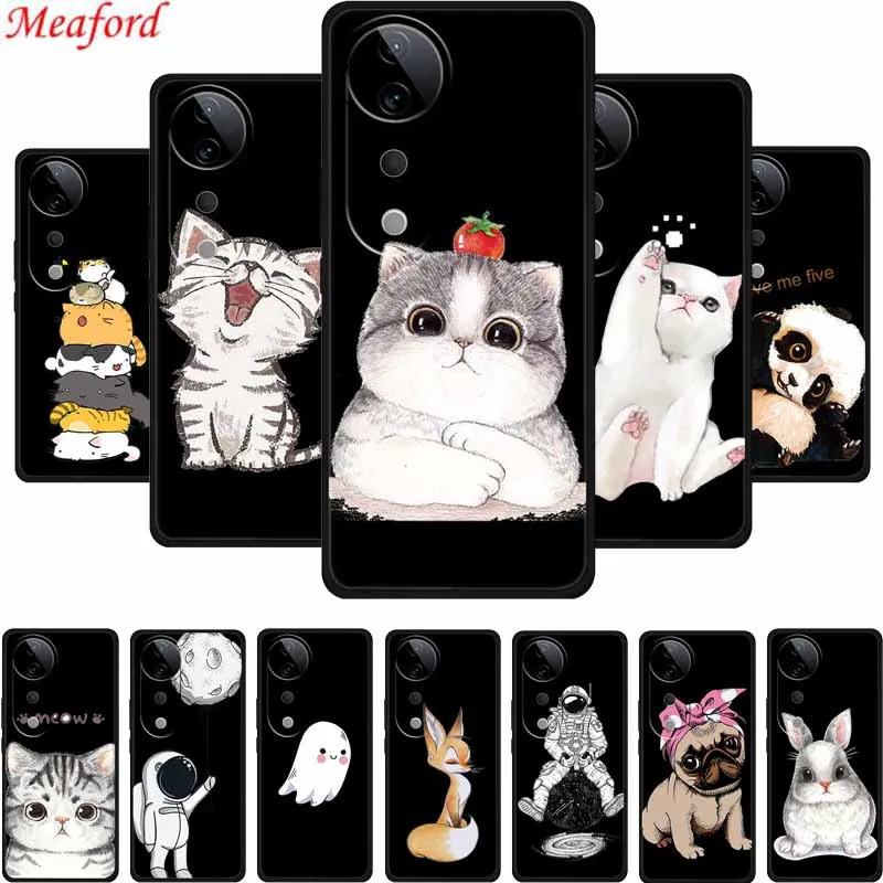 Чехол для Vivo T3 Ultra чехол милый мультяшный Черный силиконовый мягкий телефона