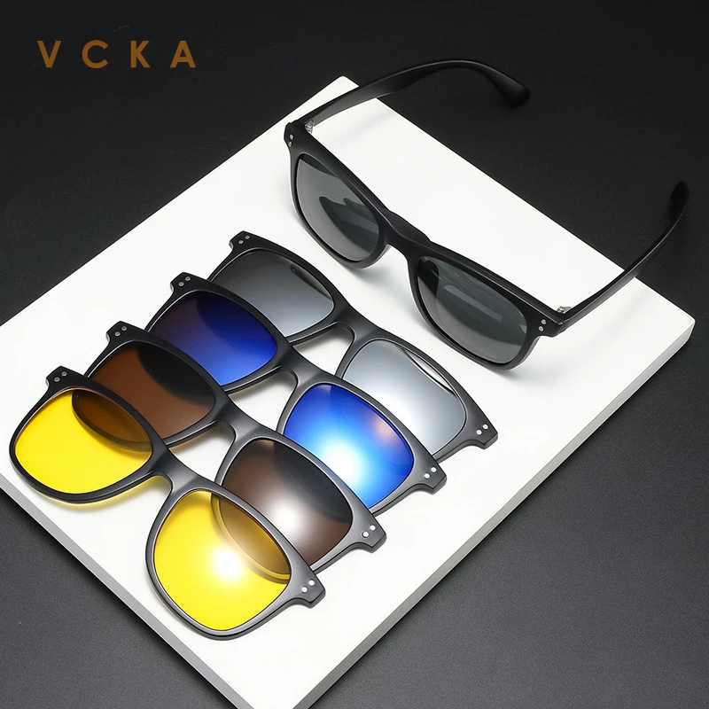 VCKA-gafas de sol con Clip magnético para miopía, lentes cuadradas con 5 lentes, con espejo, visión nocturna, para conducir, 1,0 ~-6,0
