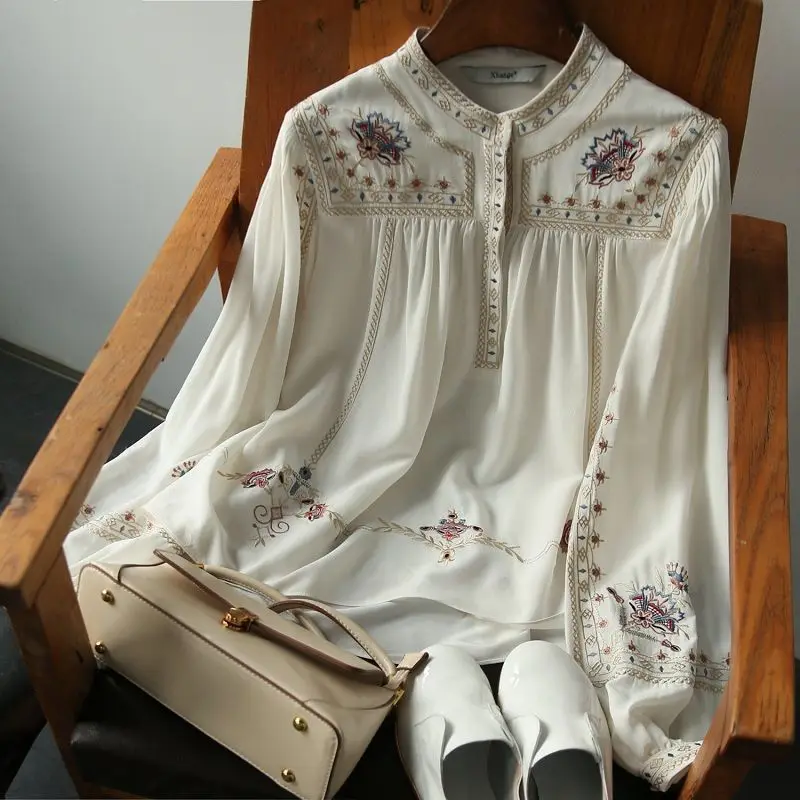 

Elegant Bohemian Style Shirt Vintage Printed Blouse Women 2023 summer Fashion Ladies Lantern Long Sleeve Casual Loose Tops 26803