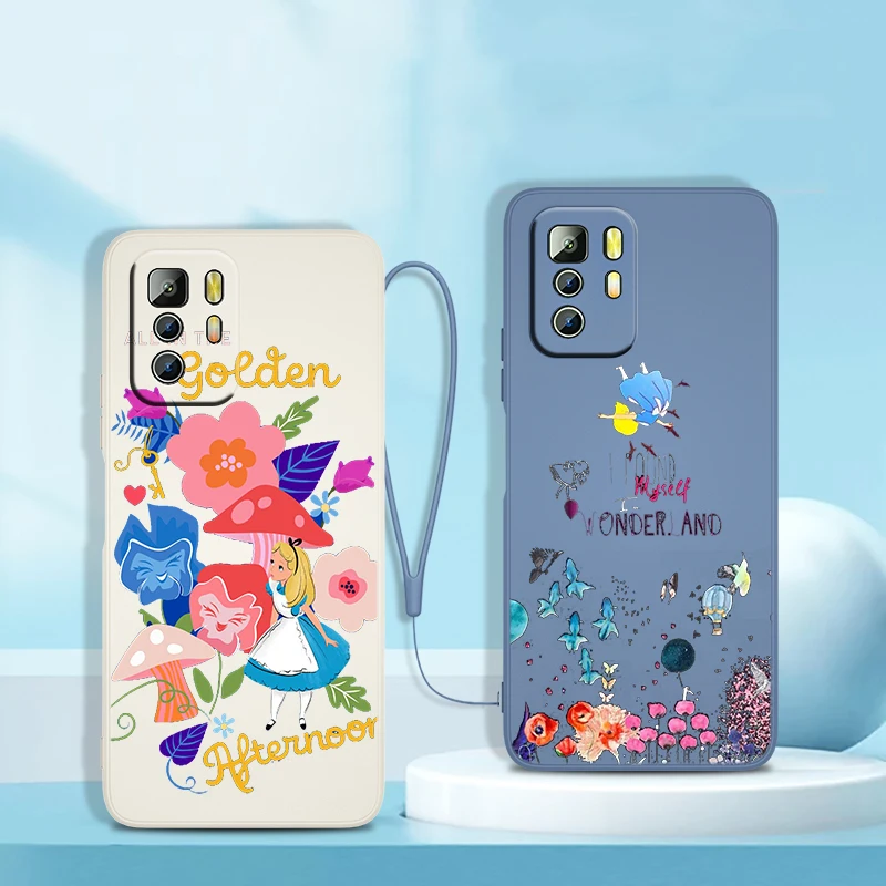 

Disney Alice in Wonderland Phone Case For Xiaomi Redmi Note 11 11S 11T 10S 10 9S 9T 9 8T 8 Pro Plus 7 5G Liquid Rope Cover