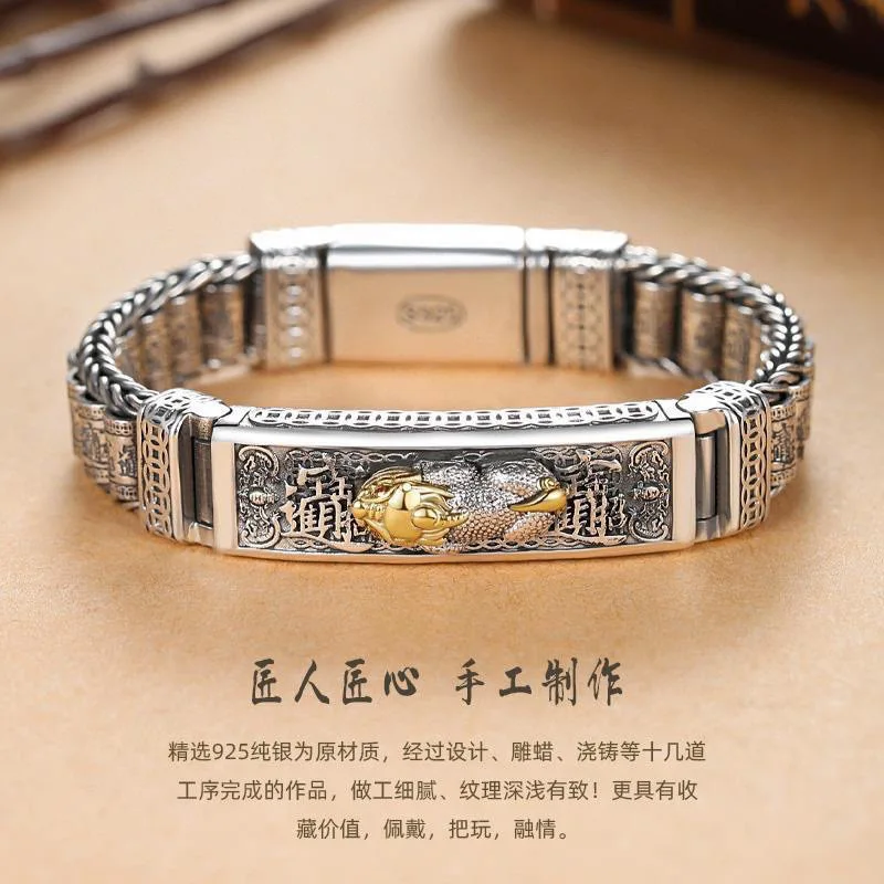 

S925 Sterling Silver Domineering Pixiu Bracelet Men's Transfer Beads Trend Personality Retro Chain Luxury Premium Jewelry Gift