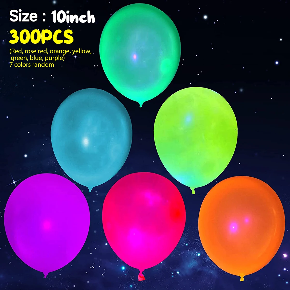 300pcs Neon Glow Balloons Reusable Glow in the Dark Balloons 10 Inch Neon Glow Party Balloons 7 Colors Fluorescent Party images - 6