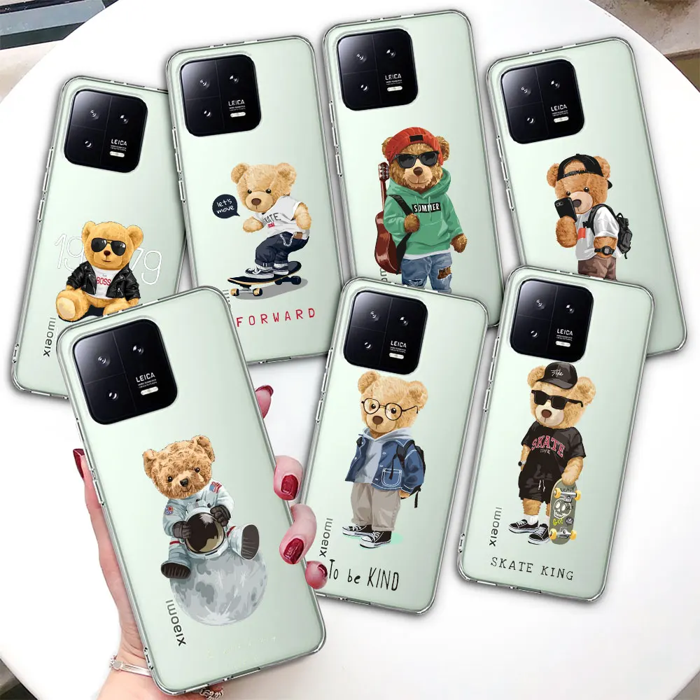 

Чехол для телефона Xiaomi Mi 13 12T 11 Ultra 12 11T 10T 9T Pro Note 10 9 A2 CC9 8 Lite 11i, прозрачный чехол из ТПУ, модный брендовый чехол с медведем