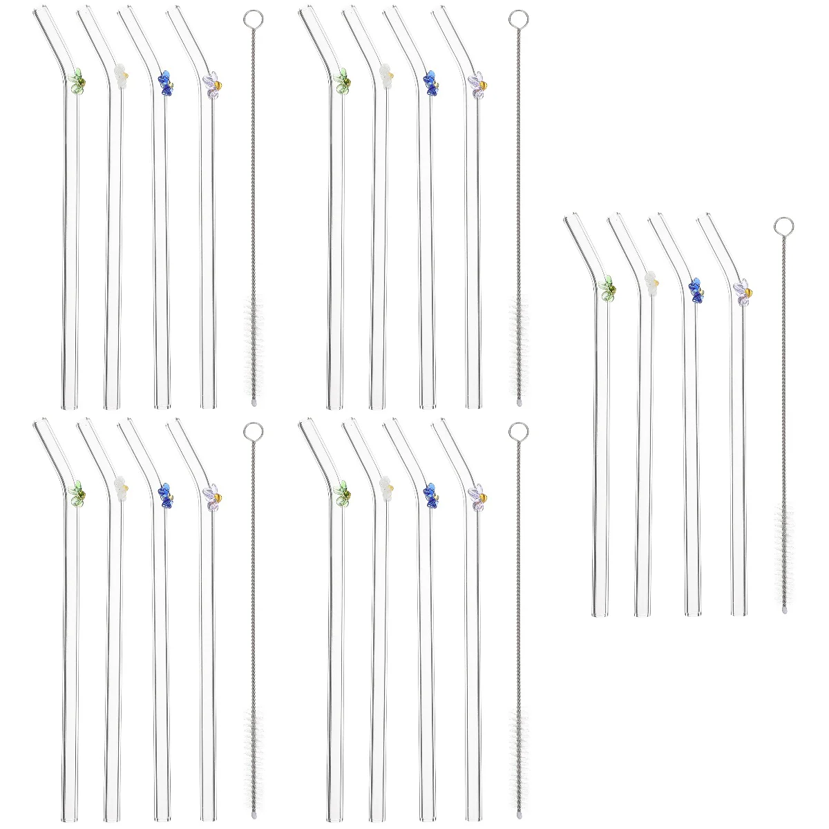 

5 Sets of Glass Drinking Straws Small Flower Design Glass Straws Decorative Beverage Straws