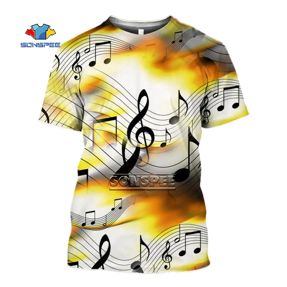 SONSPEE Oversized Summer Men Tshirt 3D Print Musical Notation Funko Pop T Shirt Vocal Tees Harajuku Short Sleeve Design Graphic