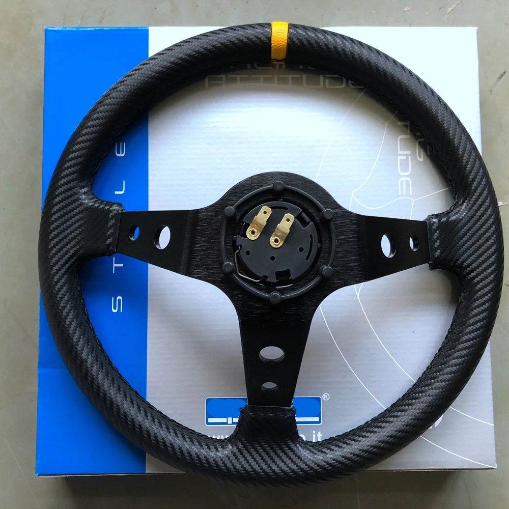 Универсальный спираль из углеродного волокна Кожаный руль 14 дюймов автомобиль JDM