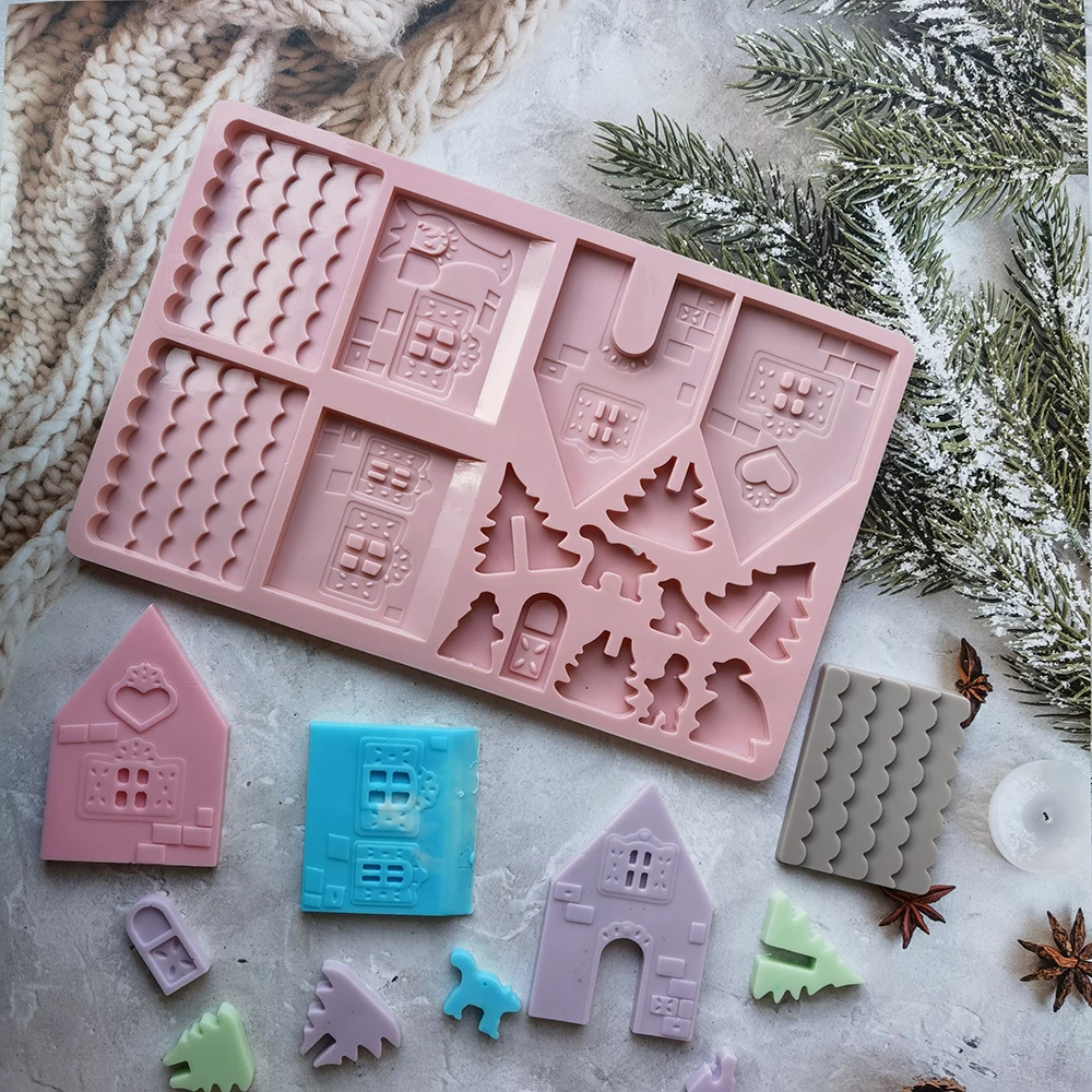 

3D Christmas Silicone Mold Gingerbread House Shape Chocolate Cake Mould DIY Biscuits Cookie Stencil Baking Tools
