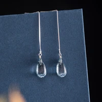 925 sterling silver teardrop ear line dangle earrings chinese style ethnic blue coloured glaze long piercing earrings women h100