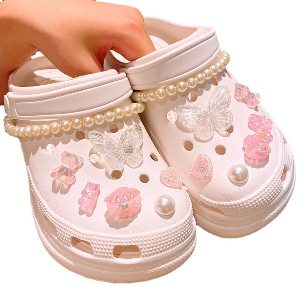 Creative Pearl Bow Tie Hole Shoes Shoe Charms Decoration Shoe Buckle Lovely Jeweled Bear 3D Croc Shoes Flower Accessories pj6 images - 6