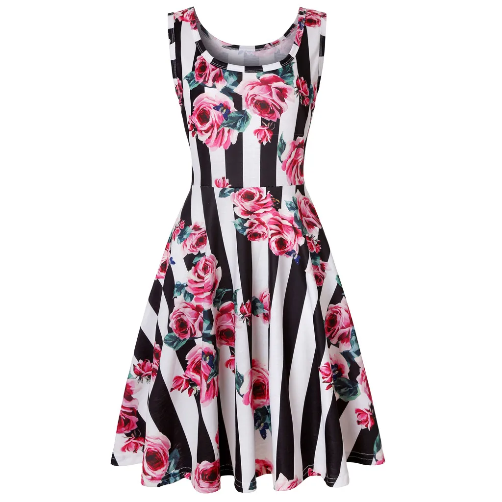 

Women Sleeveless Floral Print Summer Beach A Line Casual Dress Party Dress