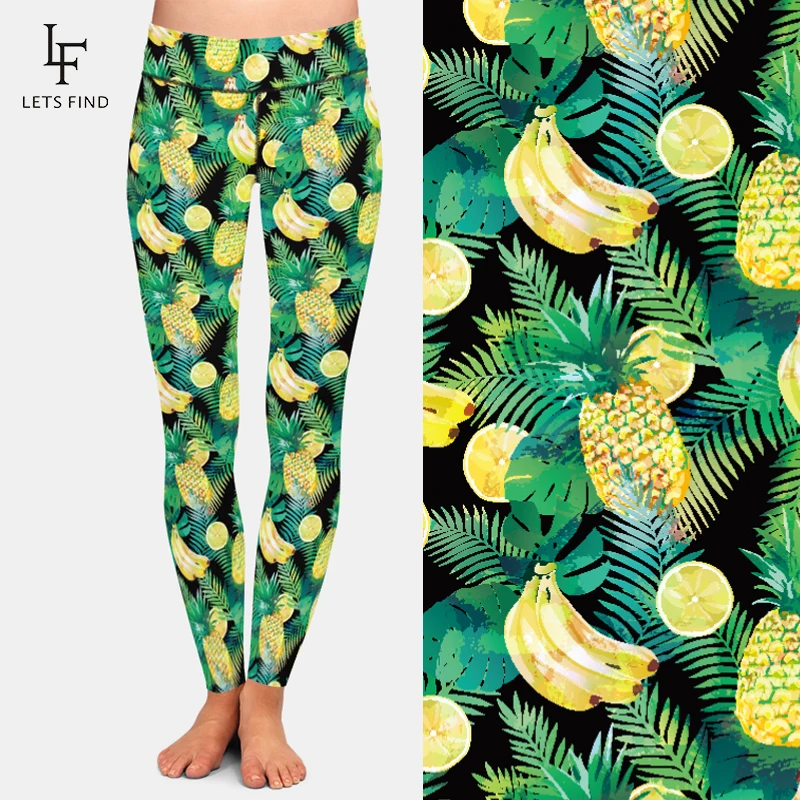 Женские леггинсы LETSFIND с 3D-принтом фруктов бананов ананасов и лимонов Модные