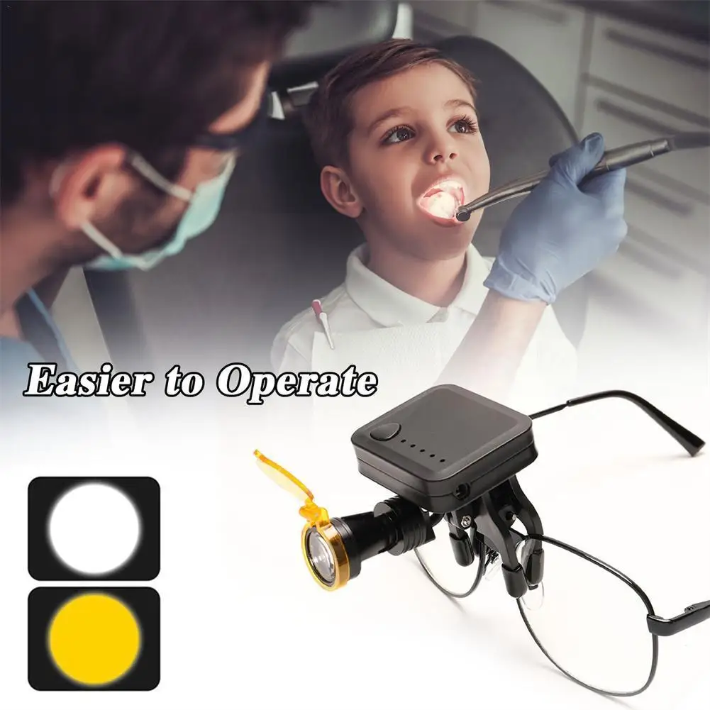 

5W LED Dental Headlight Portable Oral Head Lamp With Yellow Filter Glasses Clip Lamp For Dentist Loupe Adjustable Brightnes A1O1