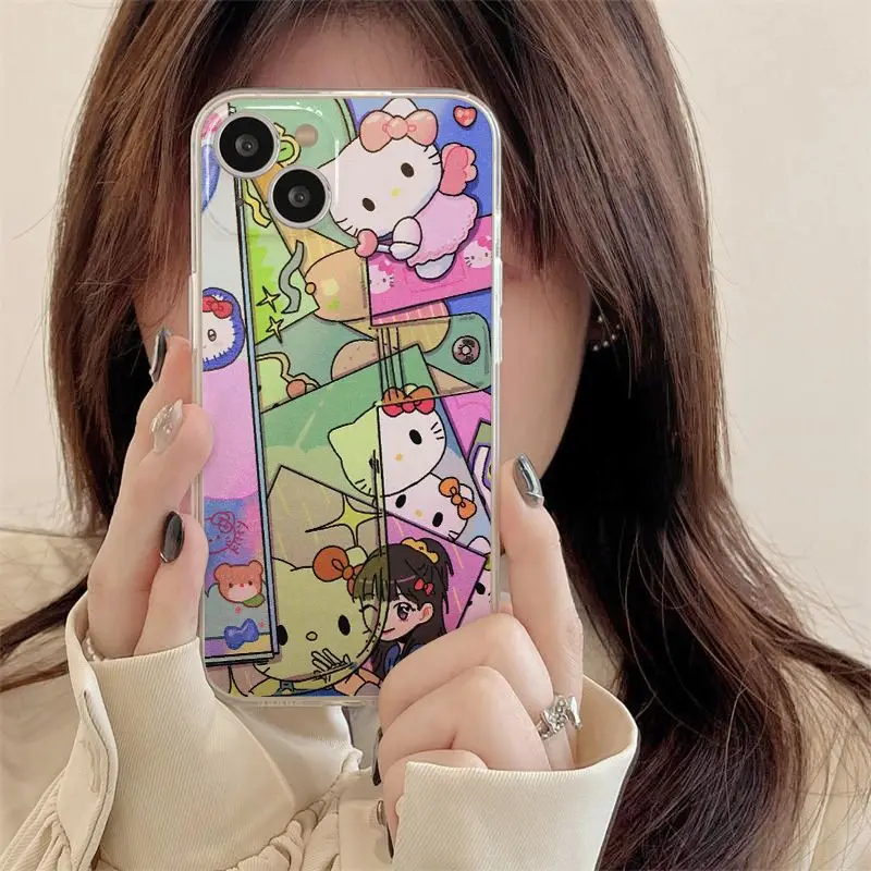 

Kawaii Hello Kitty Sanrio аниме Kuromi Милая крутая девушка чехол для телефона Iphone 14/13/12/11Promax мягкий чехол для девочек Подарки Детские игрушки