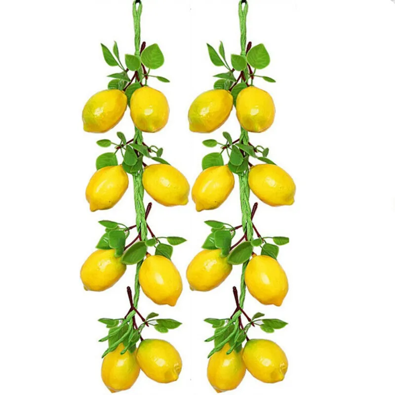 2 Strings Artificial Lemon Fake Fruits with Green Leaves Home Decoration Wall Hanging Ornament Party Wedding Decor 52cm