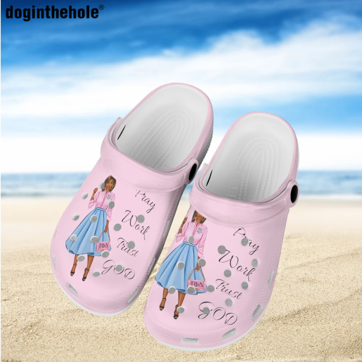 

Doginthehole Gamma Phi Delta Sorority Women's Summer Hole Shoes Outdoor Beach Non-slip Slippers Wading Sandal Light Garden Clogs