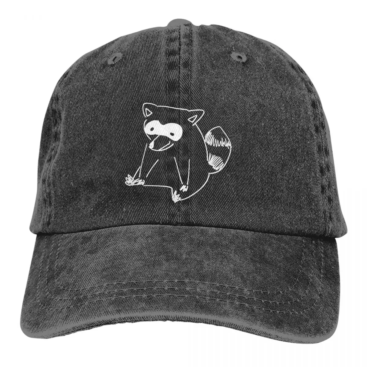 

Draw White Baseball Cap Men Hats Women Visor Protection Snapback Raccoon Mammal Caps