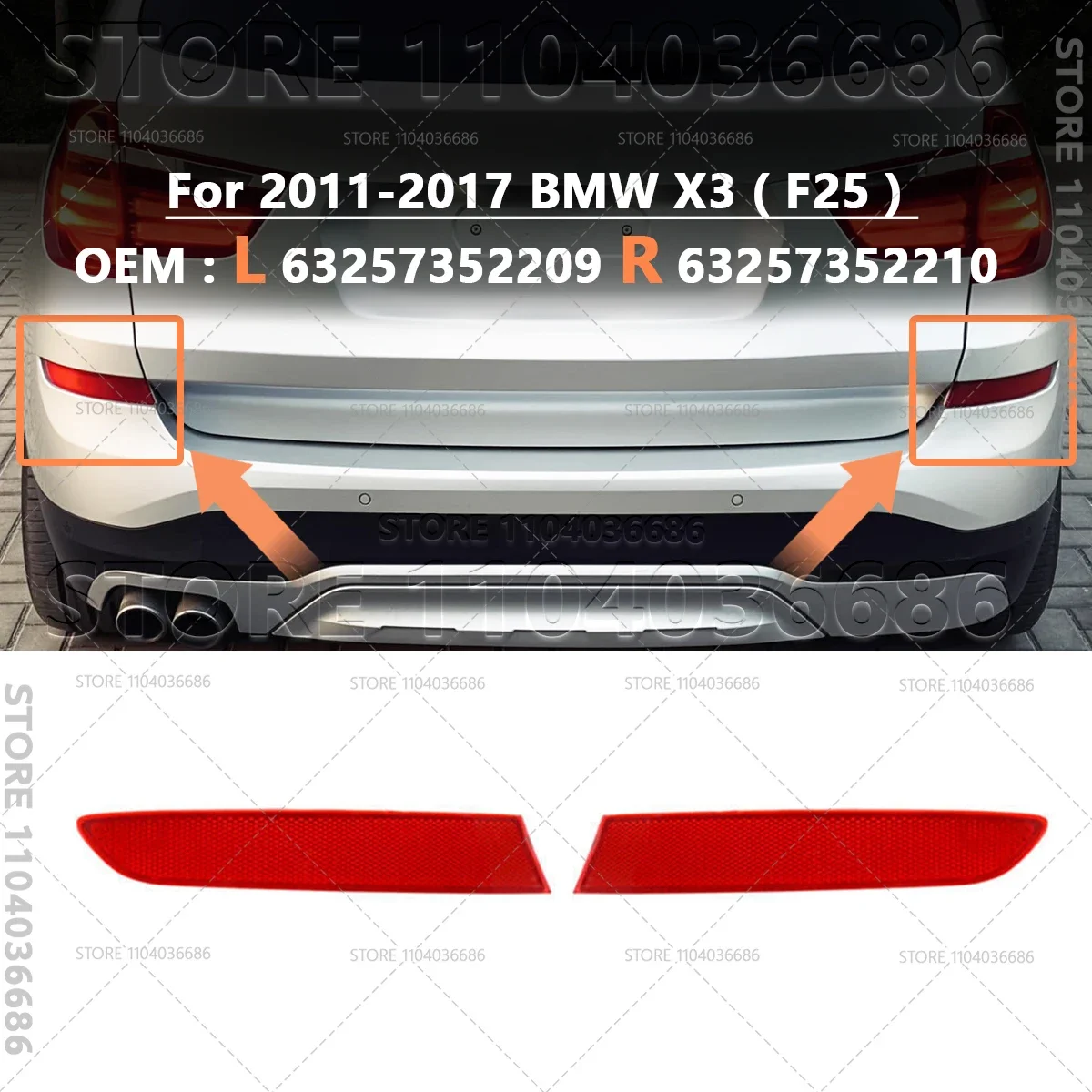 

Для 2011-2017 F25 BMW X3 28i 28iX 28dX 35iX задний бампер отражатель задний фонарь полоса крышка 63257352209 63257352210