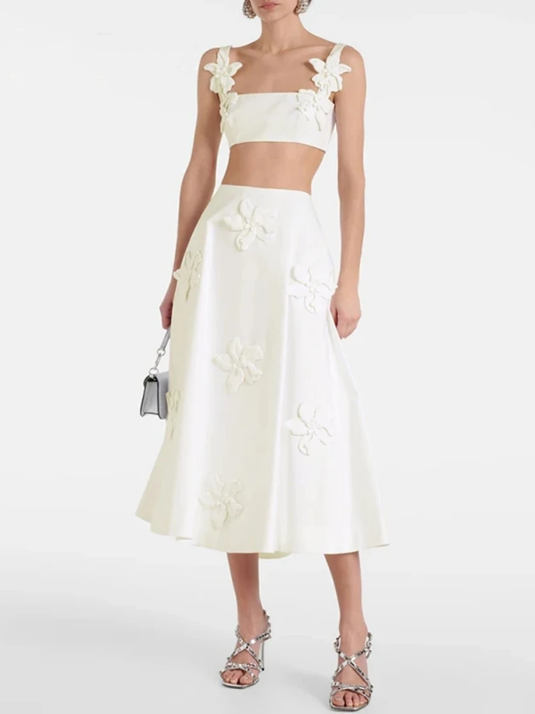 Женский комплект из двух предметов Белый Топ без рукавов с квадратным вырезом и