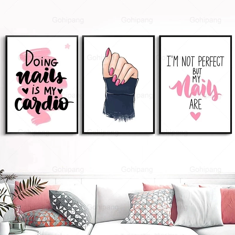 

Canvas Painting Fashion Makeup Wall Art Poster Pink Nail Polish Fingers Prints Wall Picture for Living Room Modern Home Decor
