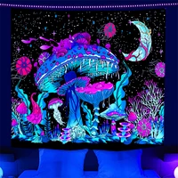 fluorescent mushroom wall hanging tapestry glows under uv light psychedelic tarot home decor night luminous mandala tapestry