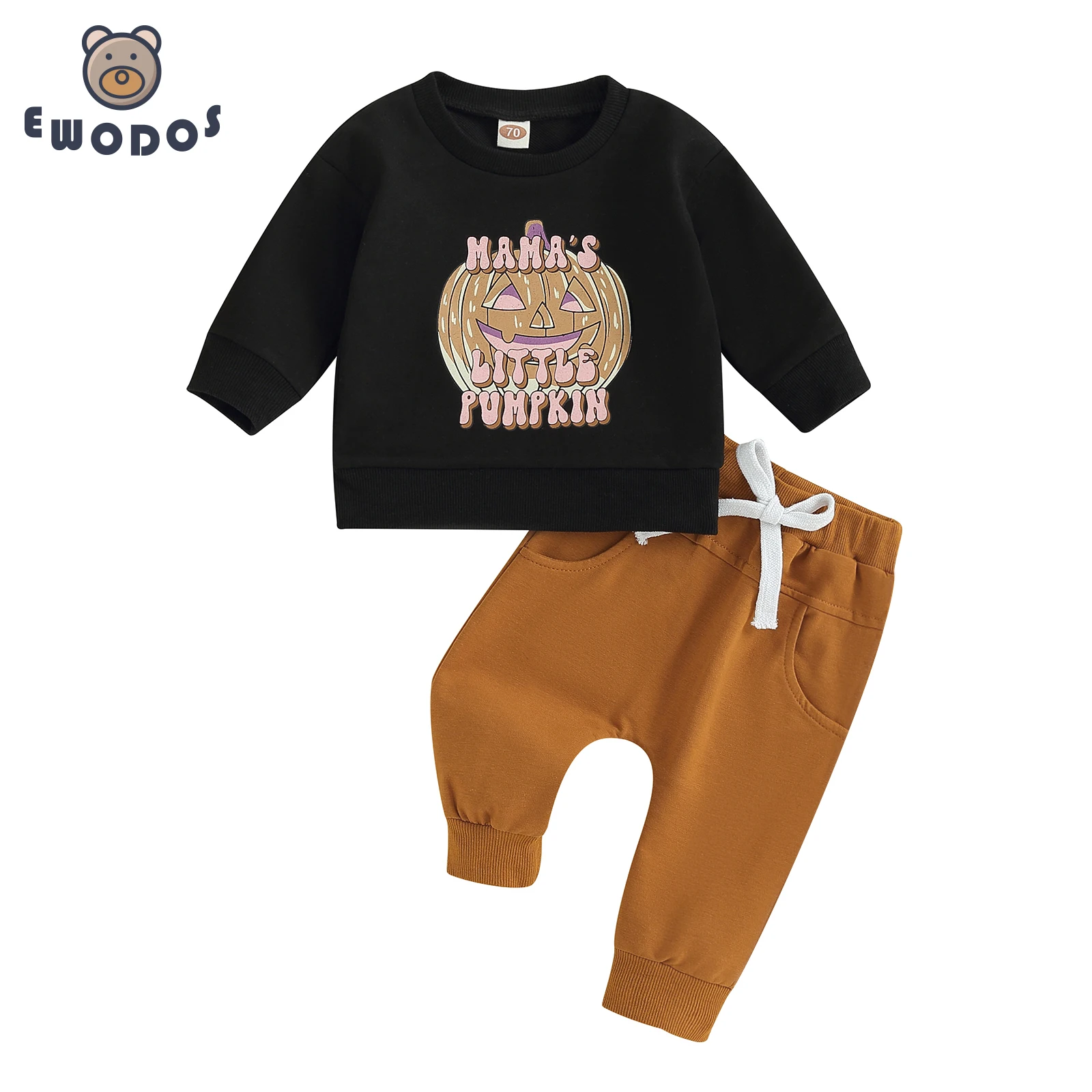 

EWODOS Toddler Baby Boy Halloween Clothes Set Pumpkin and Letter Print Long Sleeve Pullover Elastic Waist Pants 2Pcs Outfit Set