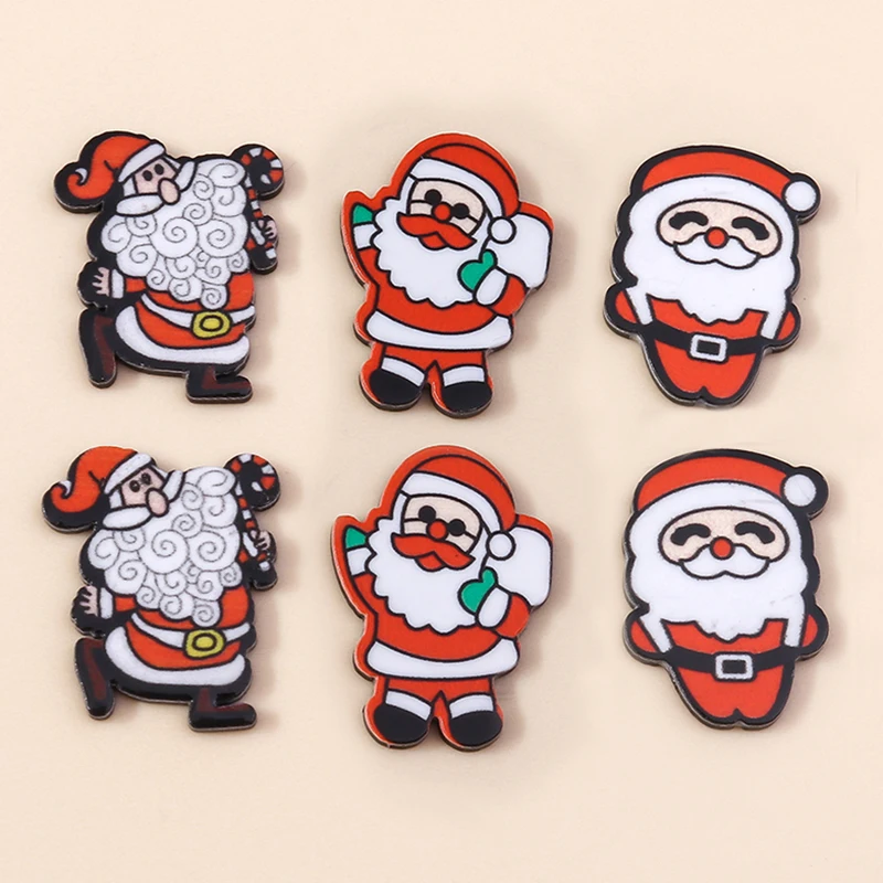 

10pcs Acrylic Slices Lovely Christmas Charms Santa Clous Resin Flatback Cabochons Accessories for Xmas Door Hanging Ornaments