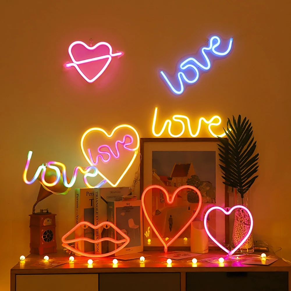 

LED Heart Shape Love Shape Neon Light Sign Night Lamp Wall Art Decorative Romantic Girl's Room Decor Party Wedding Accessories