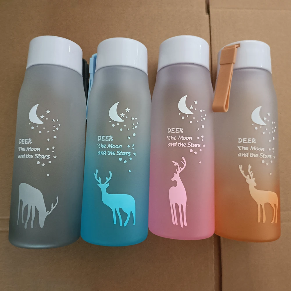 

Sports Water Bottle Cup Deer Print Leak-Proof Gradient Frosted Space Cup for Outdoor Sports Drinking Bottle with Rope