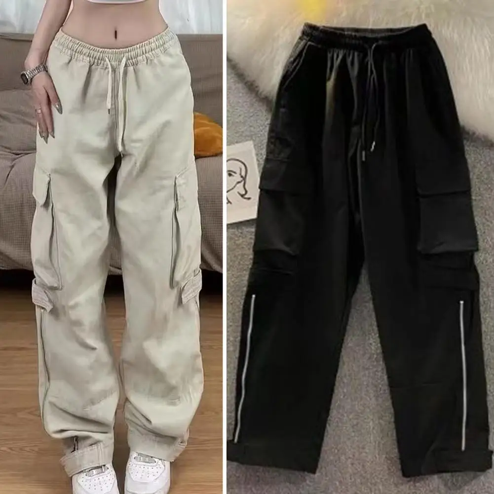 

2023 брюки-карго с боковыми карманами женские брюки мешковатые Y2k с высокой талией для влюбленных прямые повседневные брюки на шнуровке новые брюки