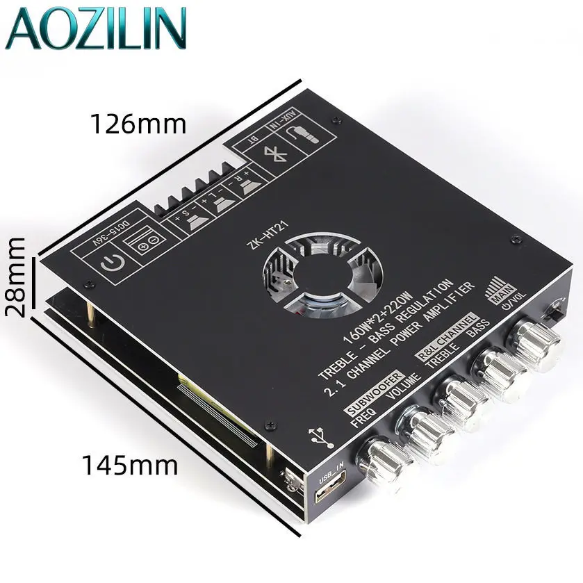 Фото AOZILIN ZK-HT21 Bluetooth цифровая усилительная плата 2.1CH TDA7498E, модуль усилителя для сабвуфера №3