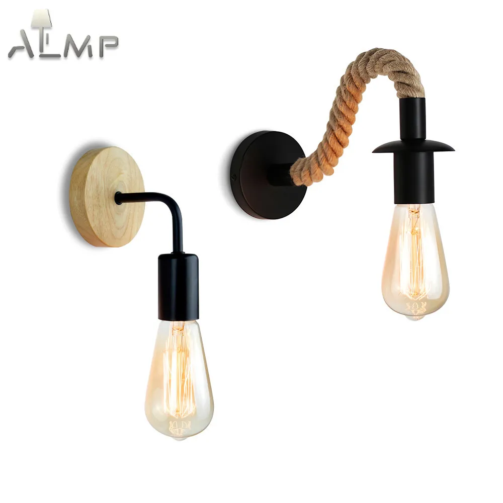 

Vintage Retro Hemp Rope Wall Lamp Sconce E27 Industrial Decor Indoor Lighting Bedside Lamp Dining Bedroom Light Wandlampe
