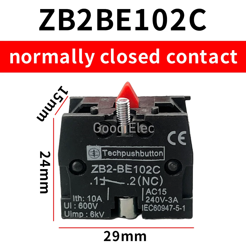 1 шт., кнопочный переключатель XB2, Контактный блок ZB2BE102C(NC), контактная блока, магнитная кнопка (№), 10 А, 600 в