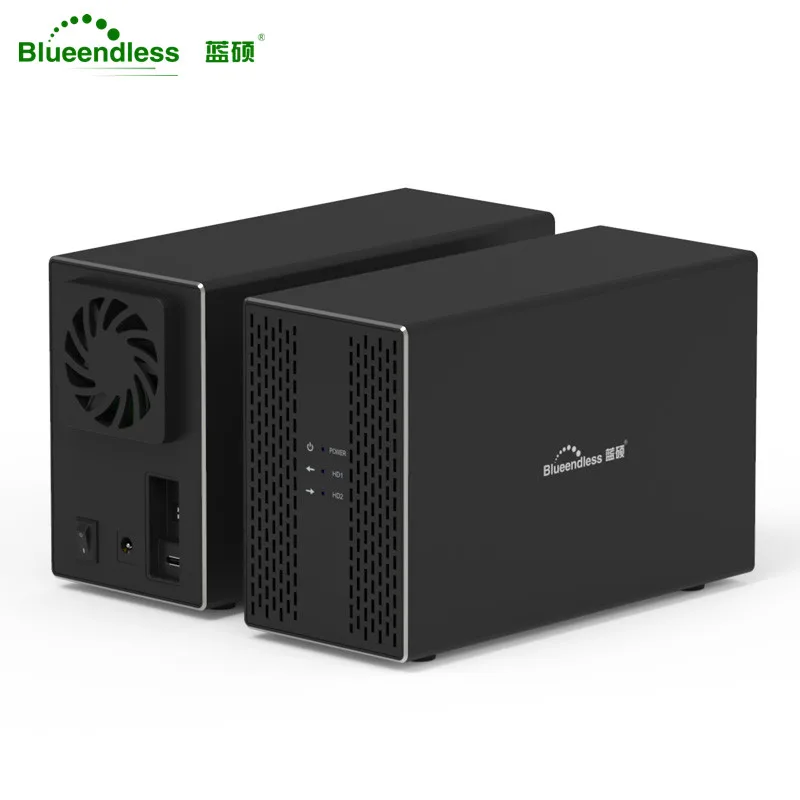 Blueendless-carcasa de doble bahía, disipación de calor 3,5 USB 3,0, carcasa de disco duro externo tipo C, caja de matriz SATA, funda de servidor HDD