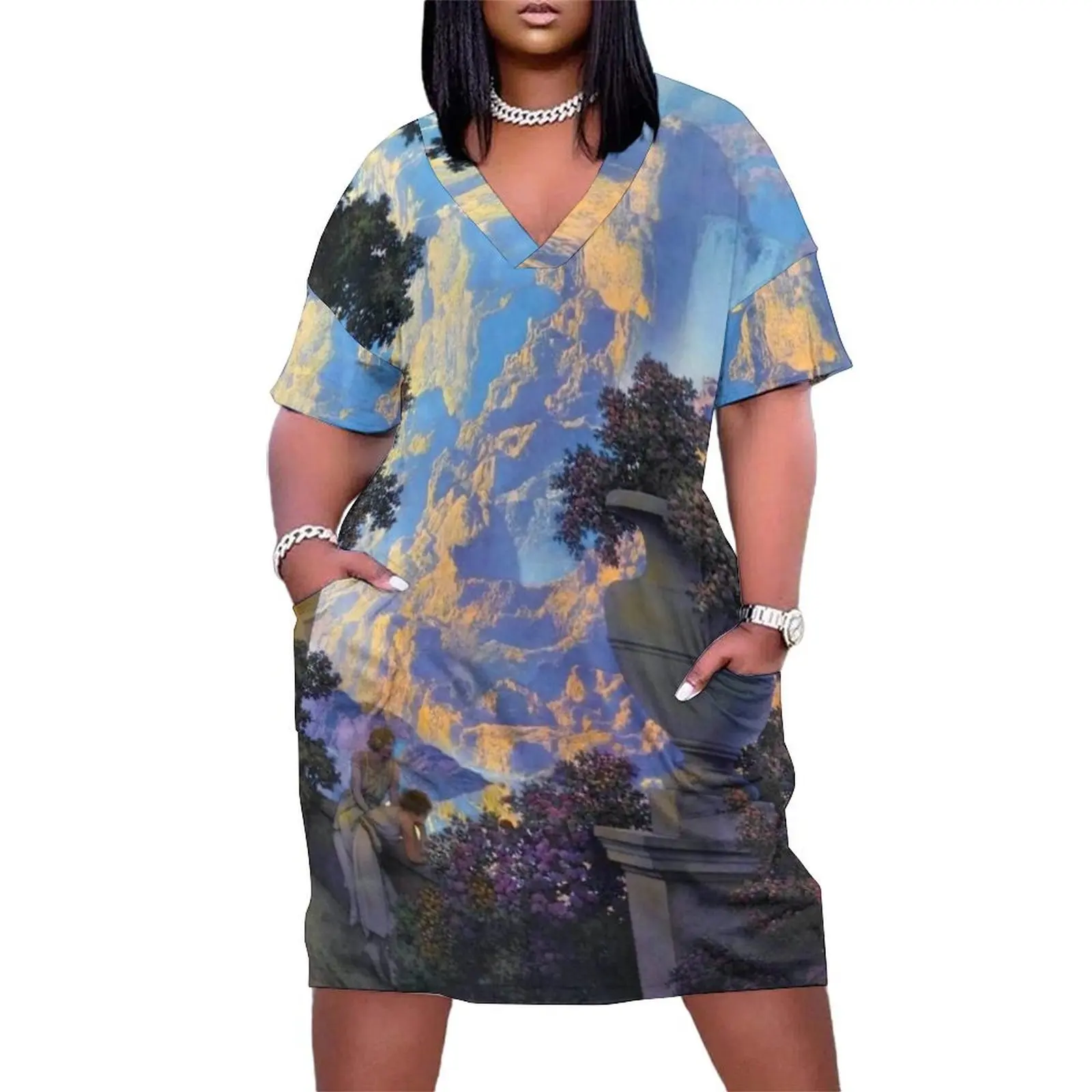 Maxfield Parrish. Sunrise 1933 свободное платье с карманами платья для особых мероприятий