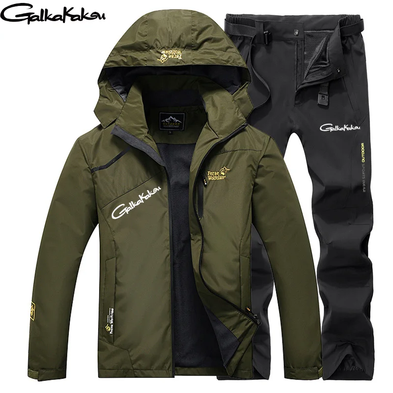 

Spring Autumn Thin Outdoor Jackets Men's Sports Sets Body Fitting Windproof Waterproof Mountaineering Pants Hiking Fishing Suits