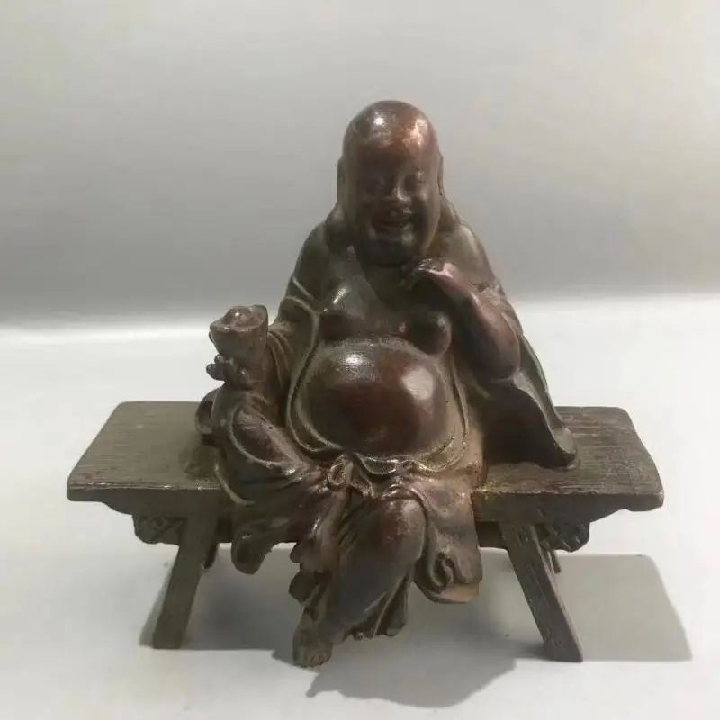 

Old Chinese Bronze Copper Handmade Maitreya Buddha Bench Buddha Buddha Statue