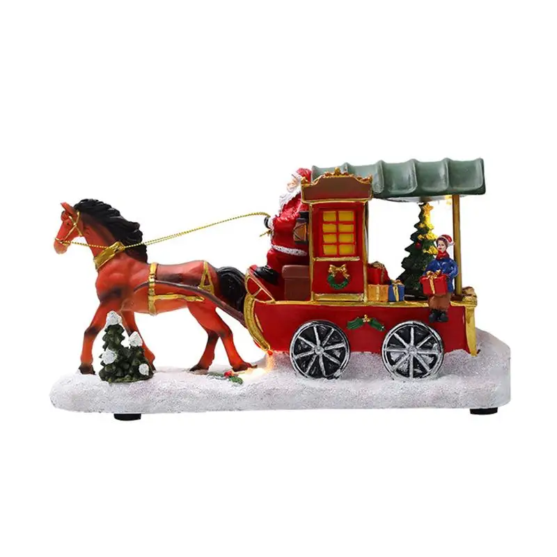 

1Pc Christmas Resin Carriage Craft Desktop Ornament Luminous Xmas Adornment Home Decor Room Decor Decoration Maison