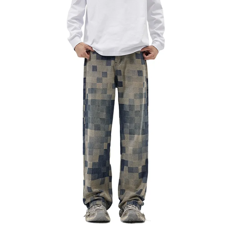 Джинсы мужские оверсайз модные штаны из денима в стиле хип-хоп свободные брюки с