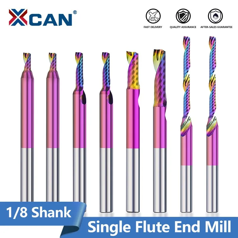 

XCAN Single Flute End Mill 1/8(3.175mm) Shank O Flute Spiral Router Bit Super Nano Coated Wood Milling Cutter Carbide CNC Cutter