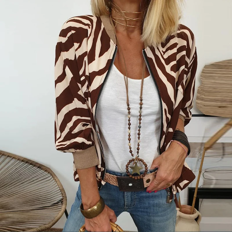 

Vintage Pattern Printed Jacket Women Autumn Casual Long Sleeve O Neck Zipper Jacket Ladies Fashion Commuter Loose Coats 2022 New